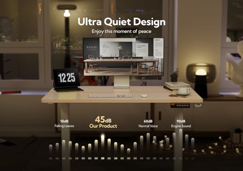 Claiks Electric Height Adjustable Stand Up Desk, 35x20 Inches Sit Stand Desk for Home Office, Nature Top/White Frame