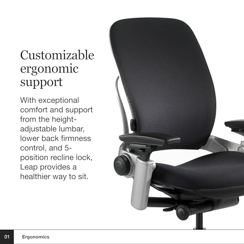 Image of Steelcase Leap Office Chair, Adjustable, Hard Floors, Licorice Black Fabric