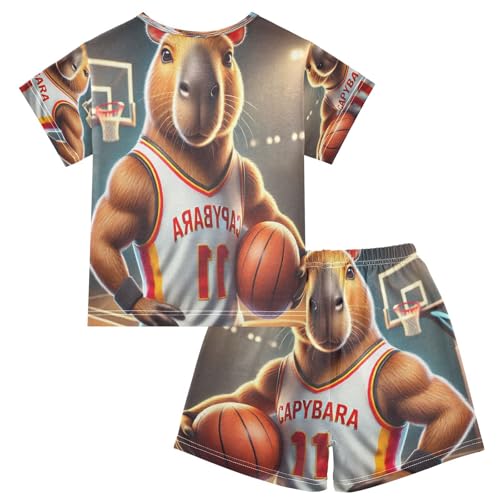 Capybara Basketball Pajama Set Short Sleeve Pajamas Shorts Sets Cotton PJS 2 Piece Clothes Set 5Y2