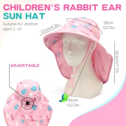 Image of SNOWIE SOFT Wide Brim Sun Hat for Kids Girls with Neck Flap Shawl, UPF 50+ Adjustable Chin Strap Sun Protection Hat for Girls 2-10 Years Old, Summer Breathable Sun Visor Hat Windproof Beach Hat