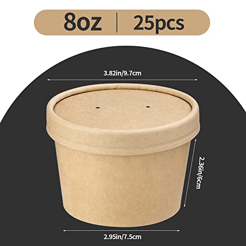 Image of Wuadua 25 Pack 8oz Paper Soup Cups with Lids Disposable Ice Cream Cups
