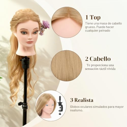 Muñeca para peluquería con soporte para practicar recogidos en casa 2