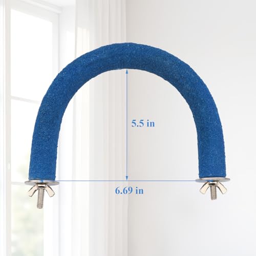 Image of Hypeety U Shaped Parrot Perch Wood Bird Cage Stand for Grinding Mouth Claw | Quartz sands, rough-surfaced, fits most cages, easy to install, promotes foot exercise, for parakeets cockatiel conure , blue