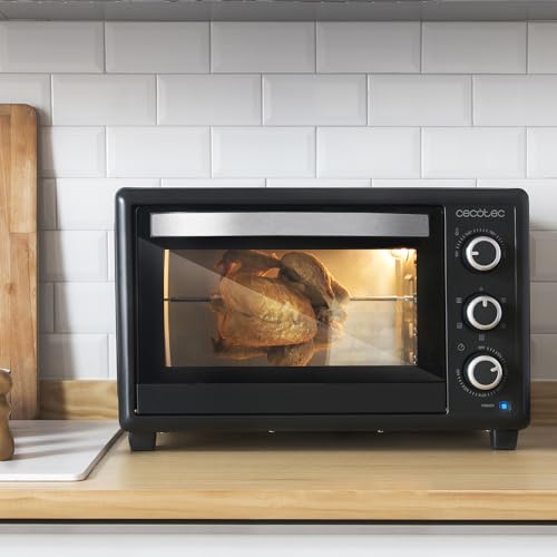 Cecotec Tischofen Bake&Toast 3090 Black Gyro, 30 L, 1500 W, 5 verschiedene Funktionen, inklusive Drehspieß, Innenbeleuchtung, Krümelschublade