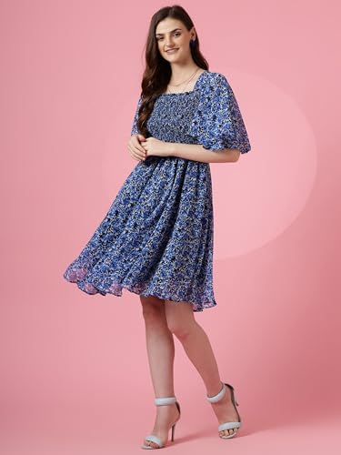Image of Sheetal Associates Women's Fit and Flare Polka Print Georgette Flared Sleeve Casual Dress
