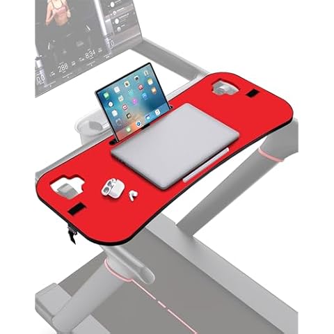 Qsxou Treadmill Desk Attachment, Tread Tray Accessories Laptop Stand with Tablet Holder and Edge Protector Compatible with Peleton,Treadmill Workstation for Home/Office Red Cover