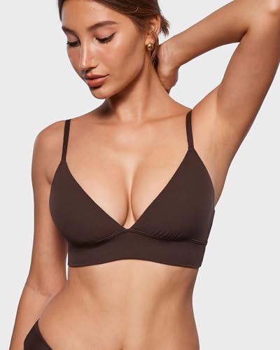 Image of INLYRIC Women's Inbarely Outwear Longline Triangle Bralette Plunge Unlined No Underwire Yoga Sports Bra Crop Tank Top