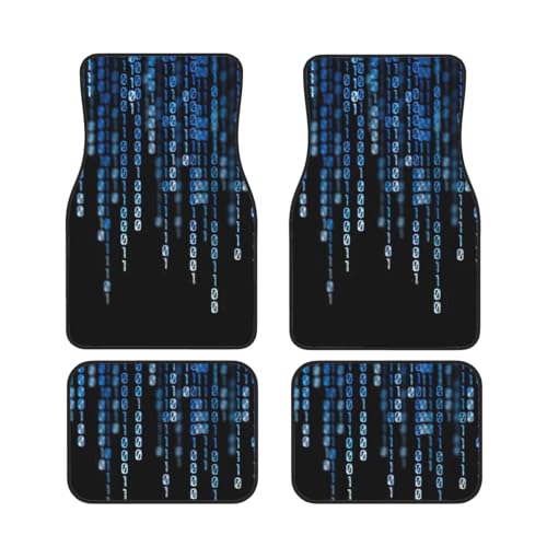Alfombrillas para coche de 4 piezas Blue Binary Print con sistema de fácil instalación