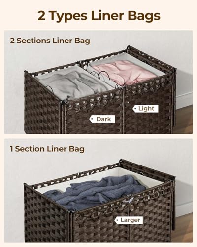 Greenstell-Laundry-Hamper-with-Lid-and-2-1-Removable-Liner-Bags-No-Install-Needed-130L-Collapsible-Laundry-Basket-Wicker-Clothes-Hamper-with-Handles-Hamper-for-Bedroom-Bathroom-Brown Greenstell Laundry Hamper with Lid and 2 1 Removable Liner Bags No Install Needed 130L Collapsible Laundry Basket Wicker Clothes Hamper with Handles Hamper for Bedroom Bathroom Brown