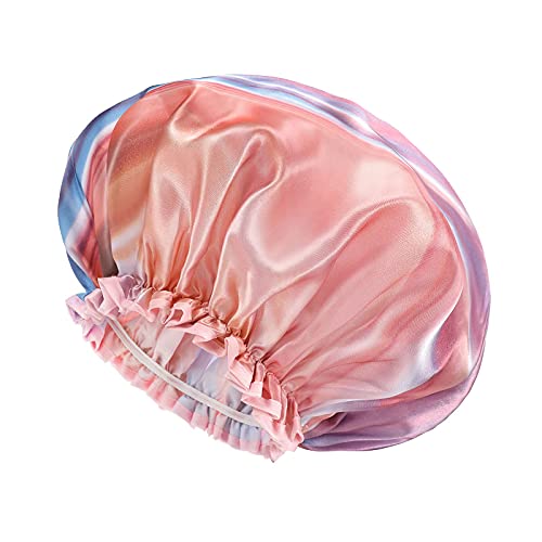 Mikimini White Shower Cap For Long Hair 1 Pack, 12Inch Large Size&Rainbow Series Shower Cap 1 Pack, 12Inch Double Waterproof Soft Peva Lining(B) #TOP5