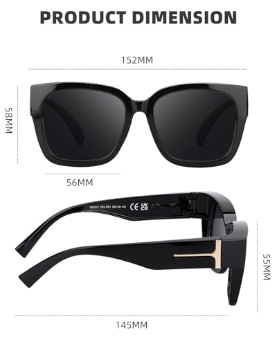 Polarized Sunglasses Fit Over Glasses for Women, Square Wrap Around Shades for Driving Riding UV400 Protection2