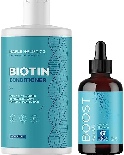 Vegan Biotin Bundle - Large Hair Thickening Conditioner and Hair Growth Serum for Dry, Damaged Hair with Castor and Rosemary Oil