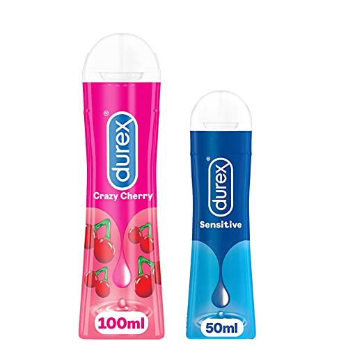 Durex - Lot de 2 Gels Lubrifiants Sexuels - 1 Gel Comestible Crazy Cherry 100 ml - 1 Gel Intime Sensitive 50 ml