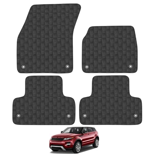 Car Mats for Range Rover Evoque (2013-2019) Tailored Fit Rubber Floor Mat Set Accessory Black Custom Fitted 4 Pieces with Clips – Anti-Slip Backing, Heavy Duty & Waterproof
