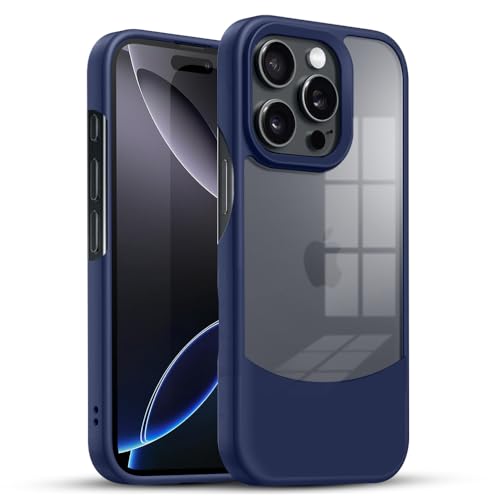 Image of KARWAN️Ultra-Hybrid Shockproof Back Cover Case for iPhone 14 Pro | Camera Protection Bump |Shockproof Back Cover Case for iPhone 14 Pro (PC & TPU, Smoked Matte Sides) Blue