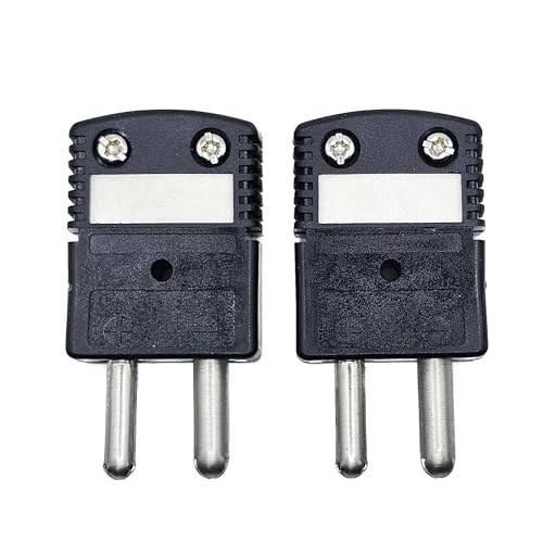 Generic Thermocouple Connector, Type J, Standard Male Round Pins, Omega Style, 2-Pack, Black, J-CONN-SM-DLX-2PK