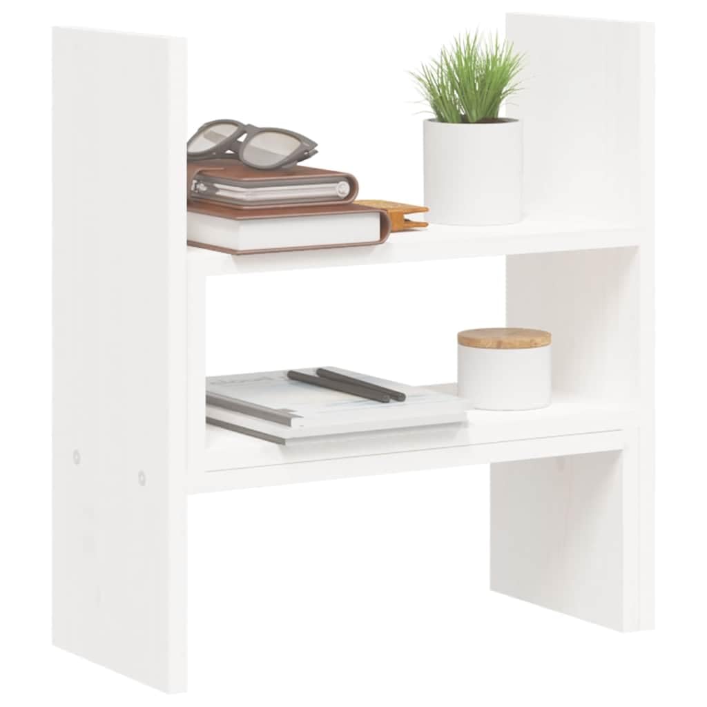 Supporto per monitor bianco in legno di pino massiccio, regolabile in altezza 39-72 x 17 x 43 cm, organizer da scrivania ergonomico per PC, laptop, tablet, ripiano salvaspazio per ufficio