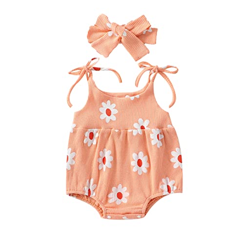 Image of JLKGICF Infant Newborn Baby Girl Floral Romper Kids Spaghetti Strap One Piece Jumpsuit Shorts Toddler Summer Overall Clothes