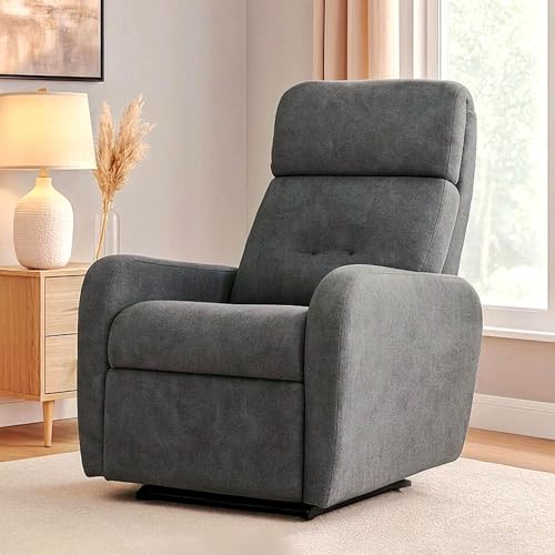 Image of EVA Manual Recliner Chair with Adjustable Headrest | Grey Boucle Fabric Upholstery | Ergonomic Single Seater Recliner for Living Room & Home Theater | 18 Months Warranty