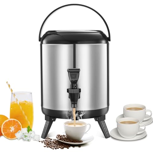 Insulated Beverage Dispenser, Thermal Hot Beverage Dispenser, Stainless Steel Hot Beverage Dispense, Hot Coffee Dispenser with Spigot for Coffee Hot tea,Cold Milk,Water,Juice 6L (Non-electric)