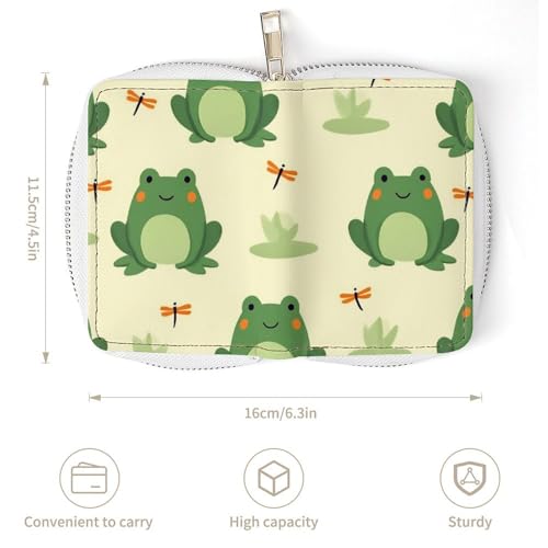 Compact Credit Card Organizer Case for Men Women, Portable Mini Card Holder Organizer with Zipper Green Frog Animal Cute Frogs Pu Leather Wallet3