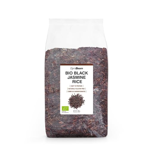 Arroz jazmín negro orgánico GymBeam: sin cáscara, carbohidratos complejos, sabor a nuez, sin gluten, 500 g