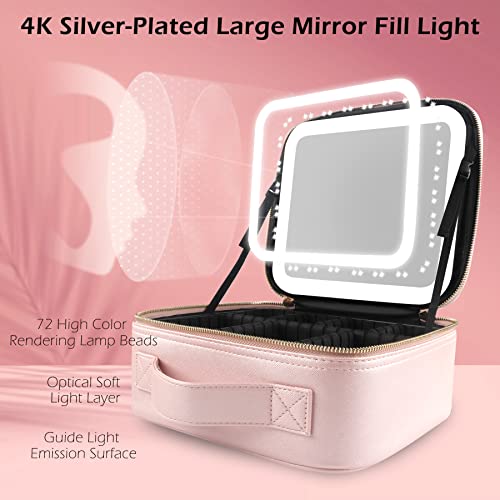 Wangselect Lighted Makeup Case With Full-Screen Hd Mirror Travel Makeup Train Case With Adjustable Dividers Cosmetic Bag With Foldable 1X/10X Magnifying Mirror And Jewelry Box Phosphor #TOP6