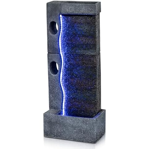 JOYENERGY 39.5" Modern Garden Waterfall Outdoor Floor Standing Fountain with Led Light Strip, Zen Large Water Fountain Waterfalls Fountain for Garden, Living Room, Patio, Home Art Decor, Office Cover