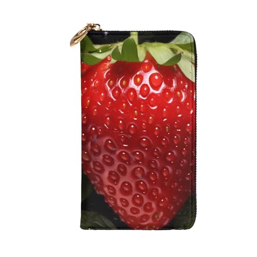 Fresh Strawberry Picture Leather Long Clutch Wallet for Fashionable Girls and Women - Durable, Stylish, and Functional, Black, One Size2