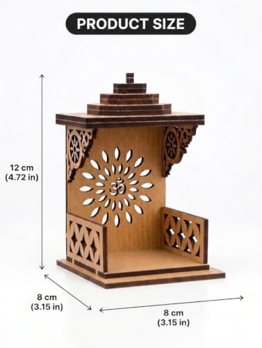 Image of Handcrafted Wooden Car Dashboard Temple, Walnut Finish, Laser-Cut Om Floral Design, MDF Mandir for Car Interior (Open Side Temple Golden Oak Finish)