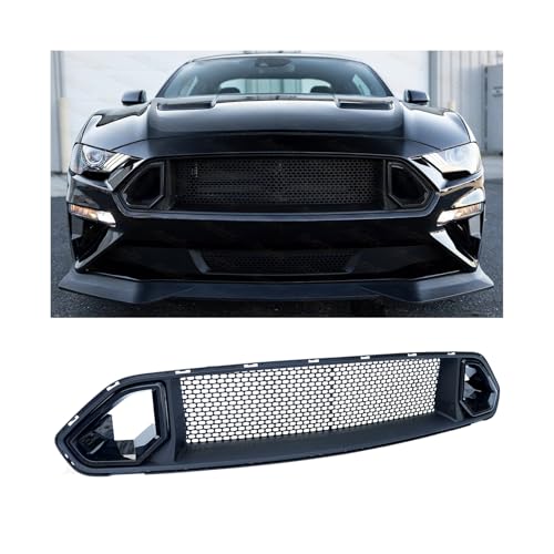 Autrix Front Upper Grille Compatible With 2018-2023 Ford Mustang EcoBoost GT, Mustang Grille Accessories Mesh Style Black