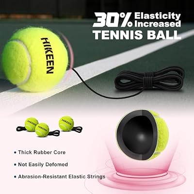 Hikeen Premium Tennis Trainer Rebound with Metal Base,Portable Solo Tennis Trainer Set with 3 Highly Elastic String Balls,Tennis Practice Equipment for Adult Kids an Beginners