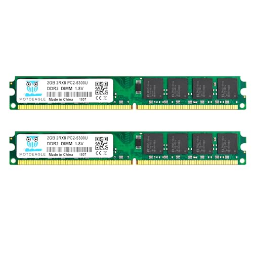 Motoeagle 4GB Kit (2GBX2) 2RX8 PC2-5300U-555,2GB DDR2 667 Udimm Memory,DDR2 RAM 240-PIN, 1.8V Unbuffered Non-ECC Desktop PC Modules
