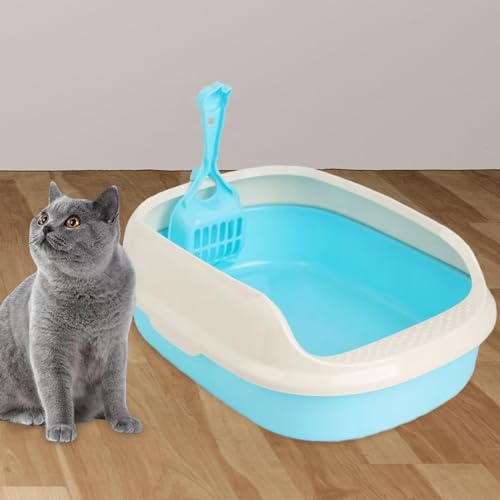 Arenero abierto para gato con lados altos 40x28.5x14 cm azul miniatura 3