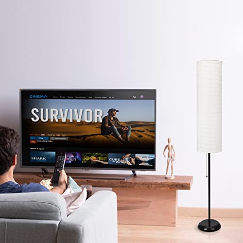 Standing Paper Floor Lamp For Living Room - Modern Standing Lamp For Bedroom 55 Inches Tall Lamp With White Paper Shade, Contemporary Home Decor Stand Up Floor Lamp With 9W Led Bulb #TOP3