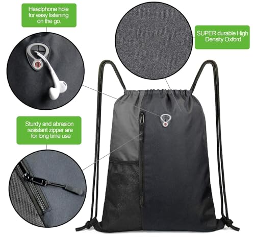 Image of ALASKA Drawstring Backpack Sports Gym Bag Large Size (18 Inch x 14 Inch) for Women & Men, Large Size With Two Zipper Pockets and Water Bottle Mesh Pocket.