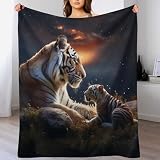 LTTTT Tiger Decke Flannel Sofadecke Strandtuch Teppich Picknickdecke Weich Umhang Für Schlafzimmer, Alle Jahreszeiten 130×180cm