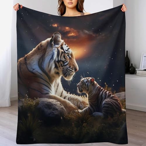 LTTTT Tiger Decke Flannel Sofadecke Strandtuch Teppich Picknickdecke Weich Umhang Für Schlafzimmer, Alle Jahreszeiten 130×180cm