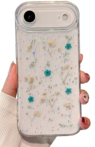 Coque iPhone 17 fleur bleue à paillettes pour sublimer votre style au quotidien