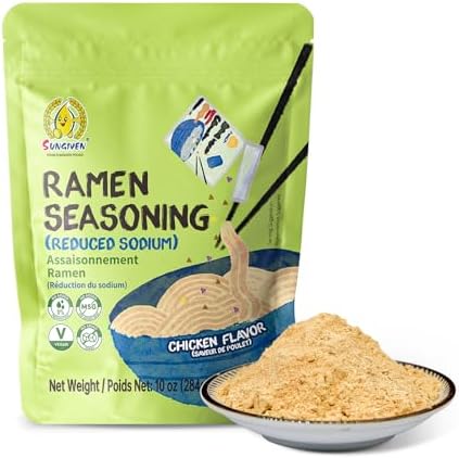 SUNGIVEN Chicken Instant Ramen Seasoning Powder, Vegan, Less Salt- Premium Instant Noodle Soup Powder, Ramen Toppings - 10 oz