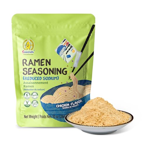 SUNGIVEN Chicken Instant Ramen Seasoning Powder, Vegan, Less Salt- Premium Instant Noodle Soup Powder, Ramen Toppings - 10 oz