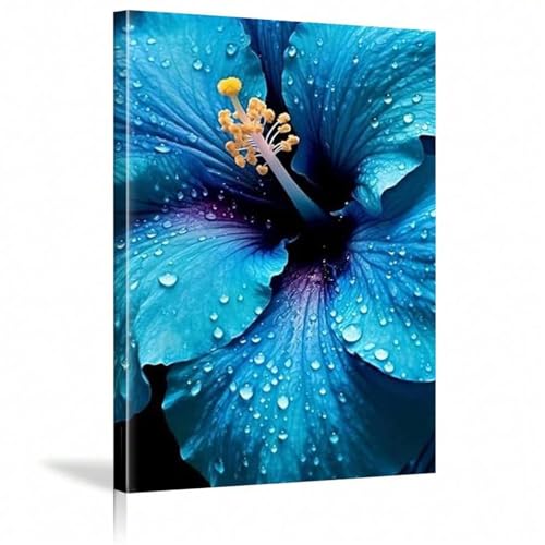Affiches florales hibiscus bleu pour salon et salle de bain chic
