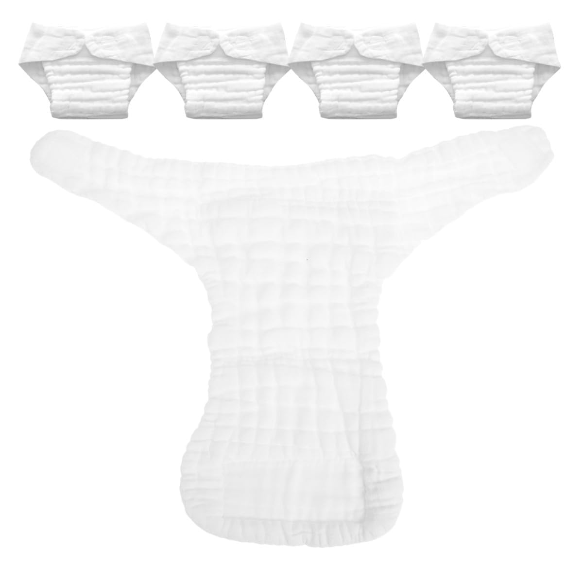 ORFOFE Pañales Reutilizables 5 Piezas de Algodón Blanco para Bebés Tejido Ligero Secado Rápido, Insertos para Uso en Casa y Durante el Sueño, Talla M