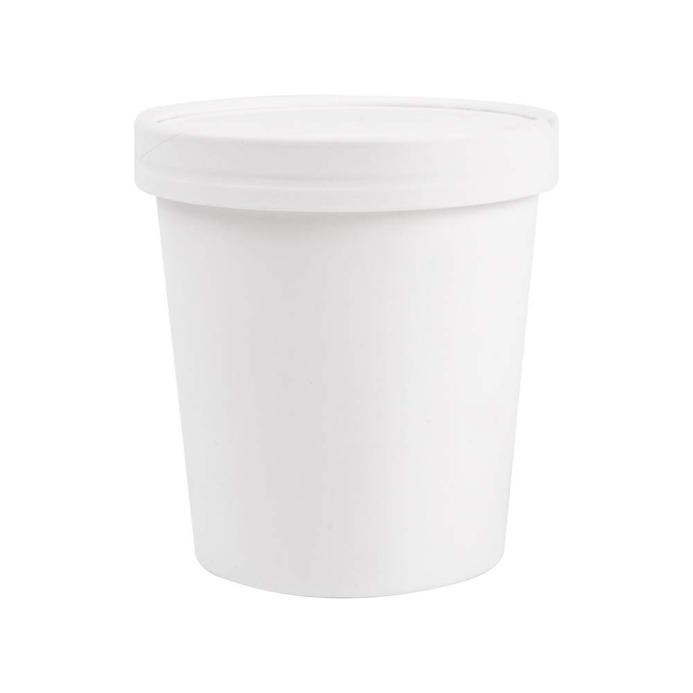 25 pezzi - Vaschette + coperchi 480 ml 18Pe + 340 + 18 Pe G/M2 Ø9,6/7,5 x 10 cm bianco cartone