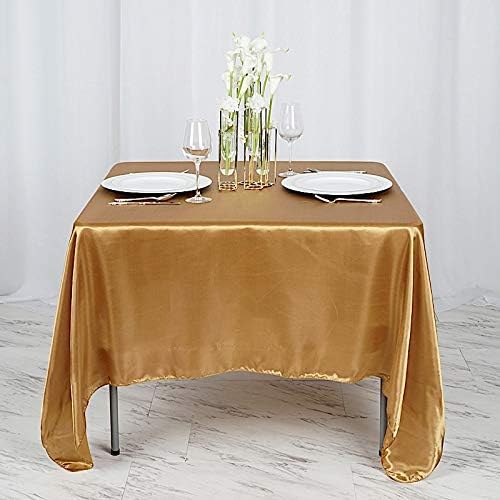 BalsaCircle 5 pcs 72x72 inch Gold Square Tablecloth Satin Table Overlays Linens for Wedding Table Cloth Party Reception Events Kitchen Dining