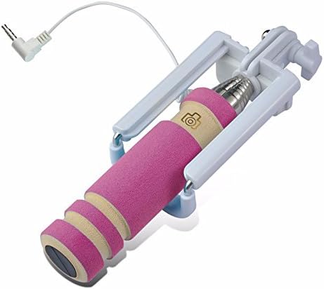 Mini Selfie Stick.Wired Camera Stick.Compatible with all iPhone, Samsung & Android smartphones. Use as a Monopod for camera. Connects to headphone jack. Get yours Now! PINK w/ Carrying Bag