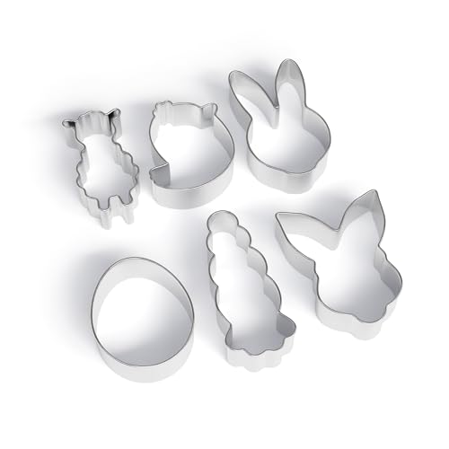 ICETOYS Set di 6 Formine per Biscotti Pasquali, Stampi in Metallo con Coniglietto, Uovo, 4-10,5 cm