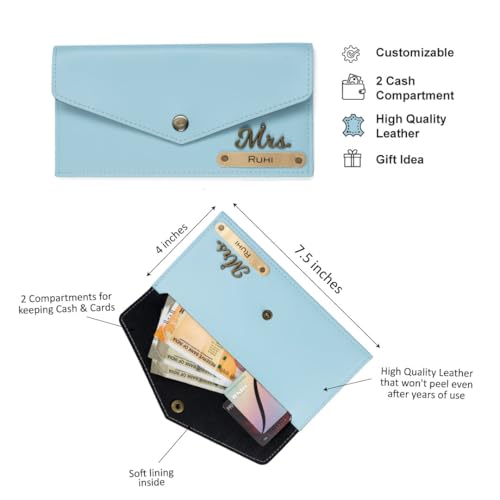 Image of AICA Personalized Name & Charm Leather Womens Wallet (Baby Blue) | Customized Gifts for Women Girls | Gifts for Women | Wallet for Woman | Diwali Gifts | Wallet for Women | Corporate Gifts for Staff