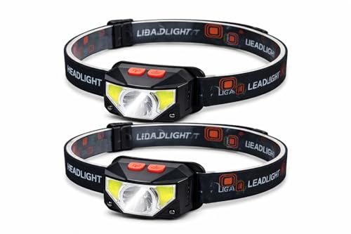 LED Headlamp Rechargeable 2 Pack, 7 Modes, Motion Sensor Head