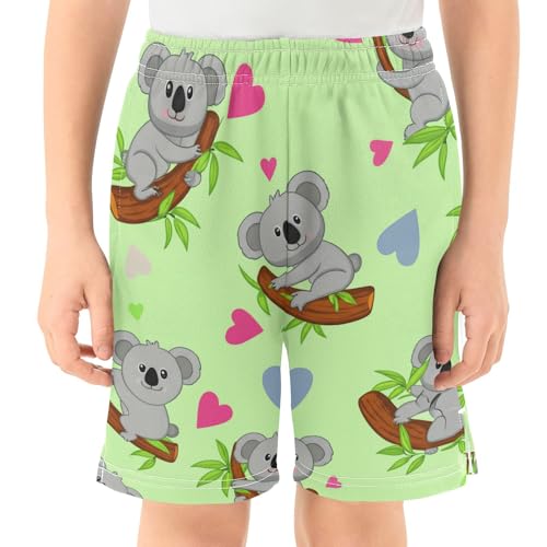 J JOYSAY Branch Hearts Koala Green Boys Athletic Shorts Kids Youth Casual Shotrs with Pockets Elastic Waistband2